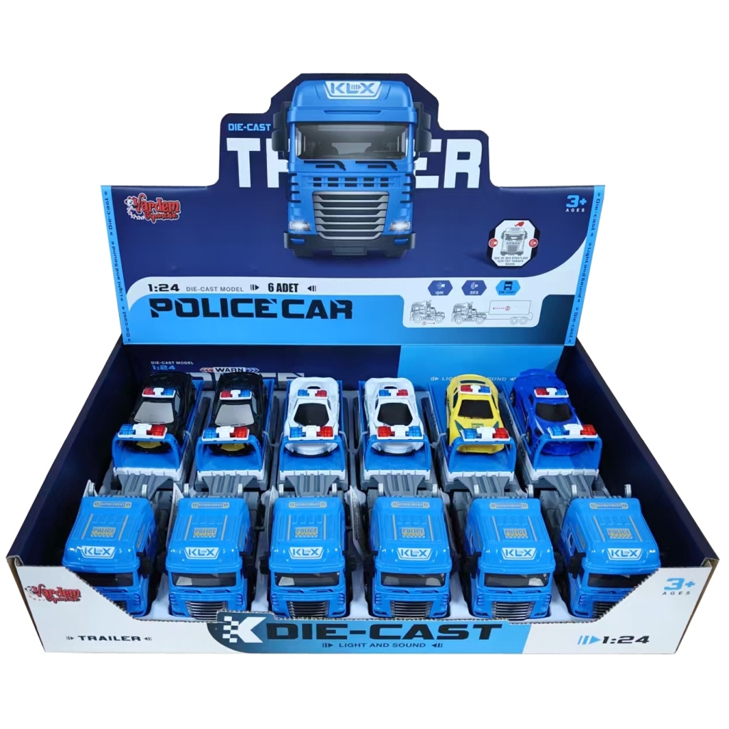 Vardem Sürtmeli Die-Cast Işıklı ve Sesli Polis Aracı Taşıyan Kurtarıcı Tır